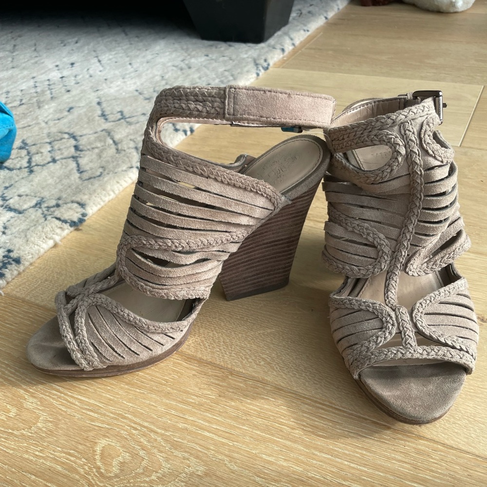 Vince Camuto, block heel beige sandals, size 8.5